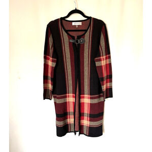 Kasper Cardigan Sweater Jacket Large Plaid Black Red Check Cotton Acrylic